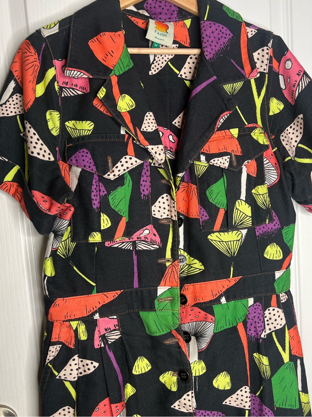 Farm Rio Black Mushroom Print Jumpsuit - Multicolor - Picture 11 of 12